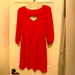 by & by Red V-Neck Long Sleeve Sheath Dress